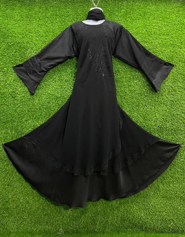 Humeira Abaya Heavy 3 Layer MS Nug Burkha/Abaya in Al Nida Fabric - 54, Black, 300 gms