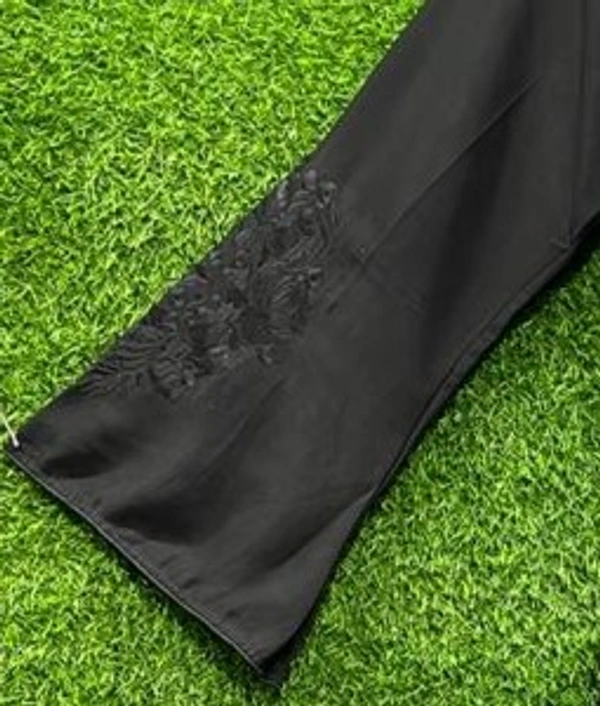Humeira Abaya Dubai Style Black Color Big Embroidery Buta Burkha in Al Nida Fabric - 54, Black, 300 gms