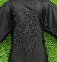 Humeira Abaya Dubai Style Black Color Big Embroidery Buta Burkha in Al Nida Fabric - 54, Black, 300 gms