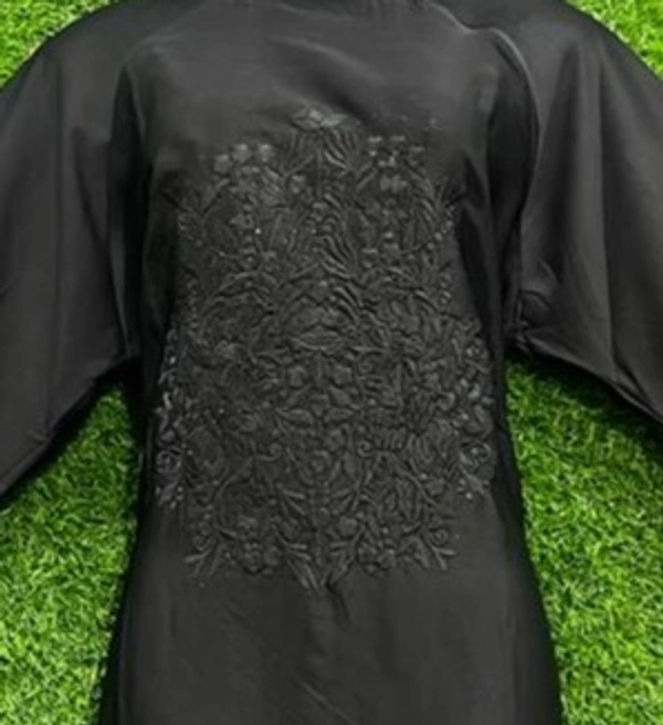Humeira Abaya Dubai Style Black Color Big Embroidery Buta Burkha in Al Nida Fabric - 54, Black, 300 gms