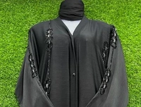 Humeira Abaya Front Open Circle Hand Work Abaya/Burkha in Al Nida Fabric - 54, Black, 300 gms