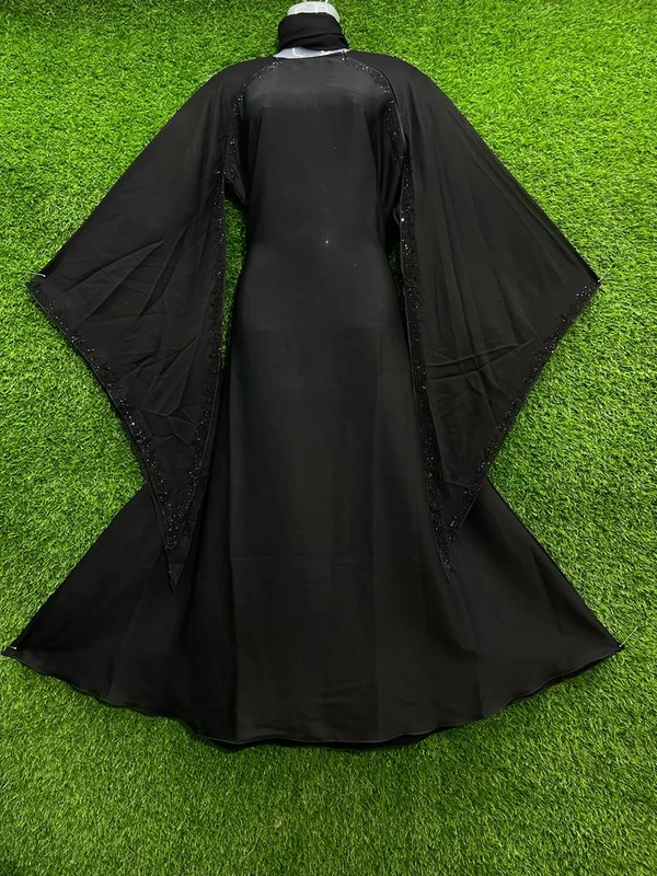 Humeira Abaya Simple Long Sleeves Abaya/Burkha With Moti Work - 54, Black, 300 gms