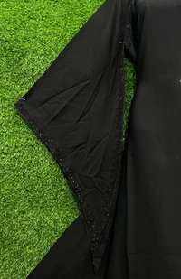 Humeira Abaya Simple Long Sleeves Abaya/Burkha With Moti Work - 54, Black, 300 gms