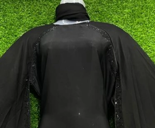 Humeira Abaya Simple Long Sleeves Abaya/Burkha With Moti Work - 54, Black, 300 gms