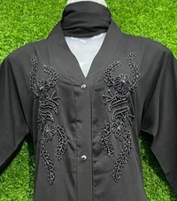 Humeira Abaya Front Open Sided Buta Abaya in Al Nida Fabric Simple For New Bride/ Students - 54, Black, 300 gms