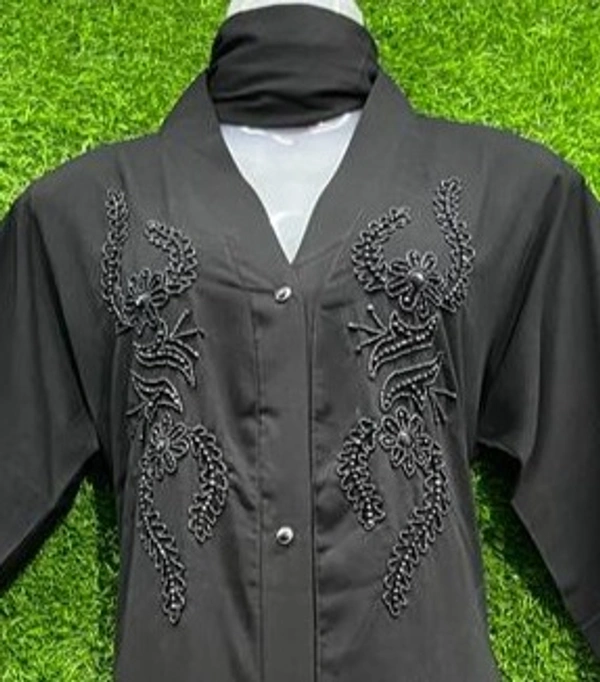 Humeira Abaya Front Open Sided Buta Abaya in Al Nida Fabric Simple For New Bride/ Students - 54, Black, 300 gms