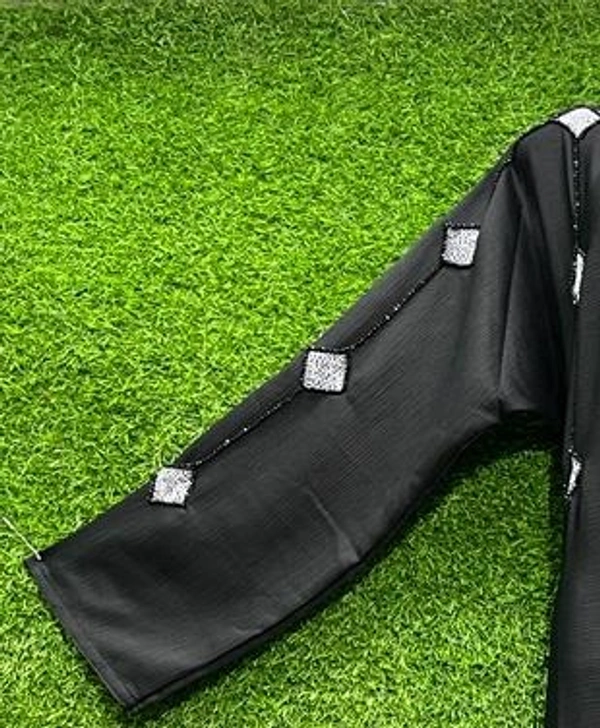 Humeira Abaya Indian Traditional Premium Simple Front Open Squar Type Hand Work Burkha in Al Nida Fabric - 54, Black, 300 gms
