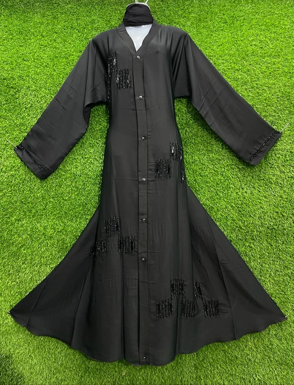 Humeira Abaya Simple Hand worked Abaya Front Open - 54, Black, 300 gms