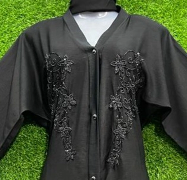Humeira Abaya Double Side Front Open Hand Work Buta Abaya in Al Nida Fabric - 54, Black, 300 gms