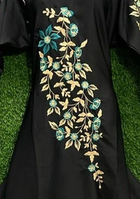 Humeira Abaya Dubai Style 3 Layer Multi Color Embroidery Buta Abaya/burkha in Al Nida Fabric - 54, Black, 300 gms