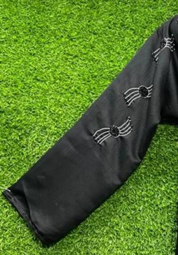 Humeira Abaya Front Open Premium Hand Worked Abaya in Al Nida Fabric With Small Laher Style - 54, Black, 300 gms
