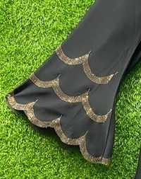 Humeira Abaya 3 Layer Golden Sleeves Abaya in Al Nida Fabric With MS Stone Work - 54, Black, 300 gms