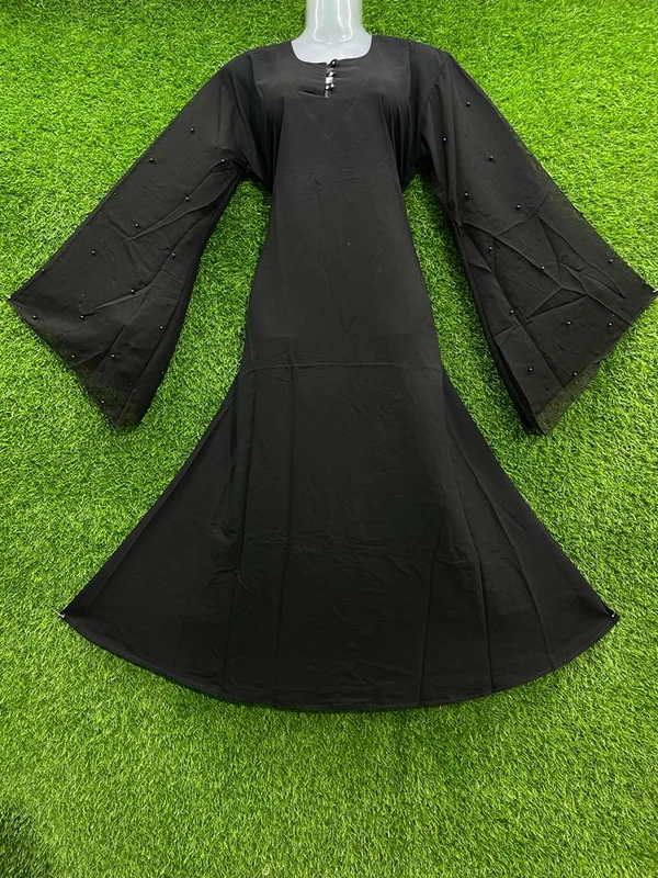 Humeira Abaya Simple Double Layer Sleeves Moti Abaya Burkha in Al Nida Fabric - 54, Black, 300 gms