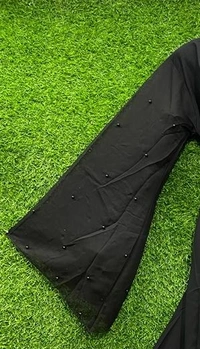 Humeira Abaya Simple Double Layer Sleeves Moti Abaya Burkha in Al Nida Fabric - 54, Black, 300 gms