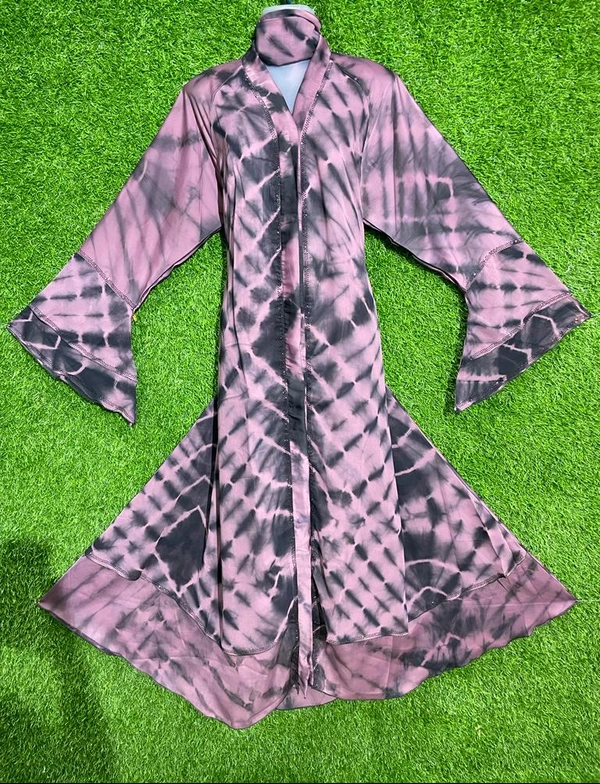 Humeira Abaya Front Open Black Print Abaya in Al Nida Fabric - 54, Pink, 300 gm
