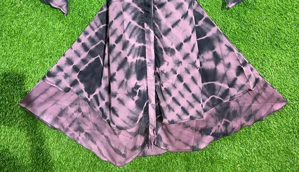 Humeira Abaya Front Open Black Print Abaya in Al Nida Fabric - 54, Pink, 300 gm