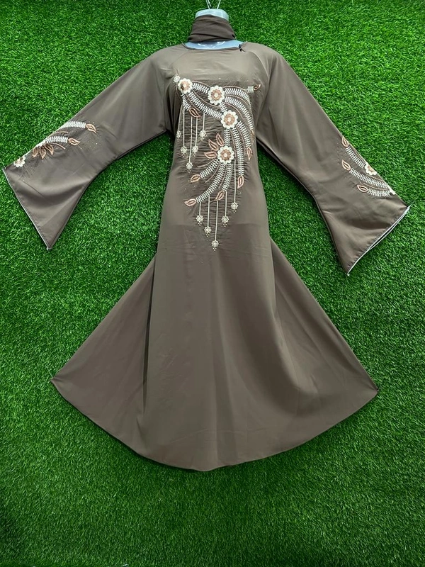 Humeira Abaya Jaal Type Skin Colour Embroidery Abaya in Al Nida Fabric - 54, Skin Colour, 300 gm