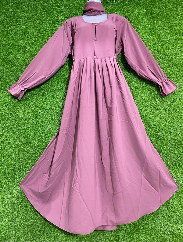 Humeira Abaya Coty Frill Pink Abaya in Al NIda Fabric - 54, Pink, 300 gm