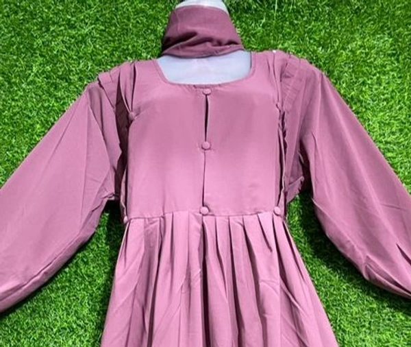 Humeira Abaya Coty Frill Pink Abaya in Al NIda Fabric - 54, Pink, 300 gm