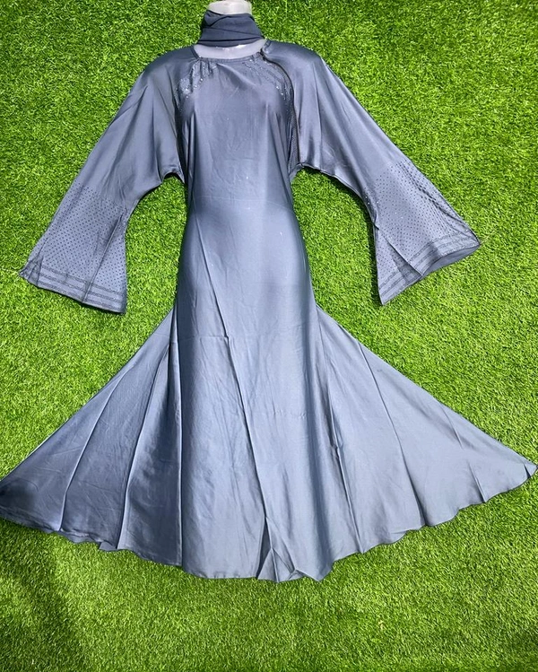 Humeira Abaya Simple Nug Line Grey Colour Abaya in Al Nida Fabric - 54, Grey, 300 gm