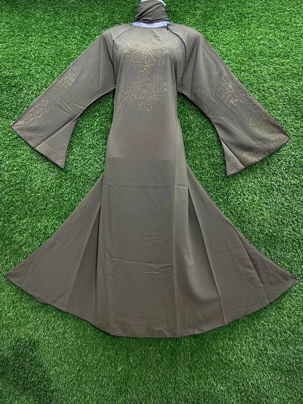 Humeira Abaya Skin Colour Sleeves Nug Work Abaya in Al Nida Fabric - 54, Skin Colour, 300 gm