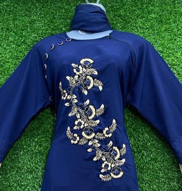 Humeira Abaya Embroidery & Hand Work Abaya in Al Nida Fabric - 54, Blue, 300 gm