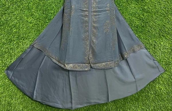Humeira Abaya Dubai Style Grey Color Colar Shirag Abaya in Al Nida Fabric - 54, Grey, 300 gm