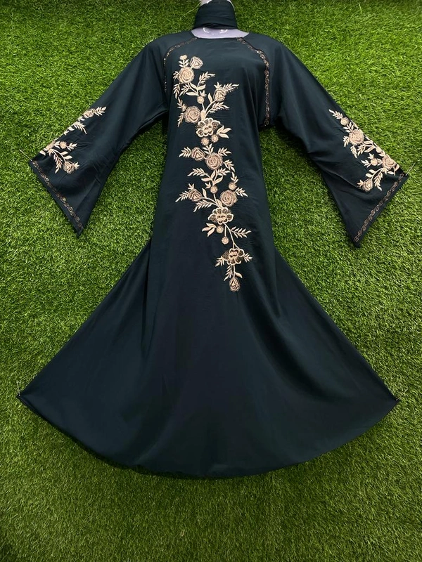 Humeira Abaya Glab Long Embroidery with Beautiful Stone Work in Al Nida Fabric - 54, Dark Blue, 300 gm