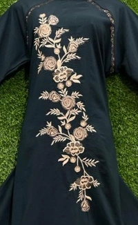 Humeira Abaya Glab Long Embroidery with Beautiful Stone Work in Al Nida Fabric - 54, Dark Blue, 300 gm