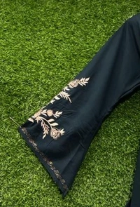 Humeira Abaya Glab Long Embroidery with Beautiful Stone Work in Al Nida Fabric - 54, Dark Blue, 300 gm