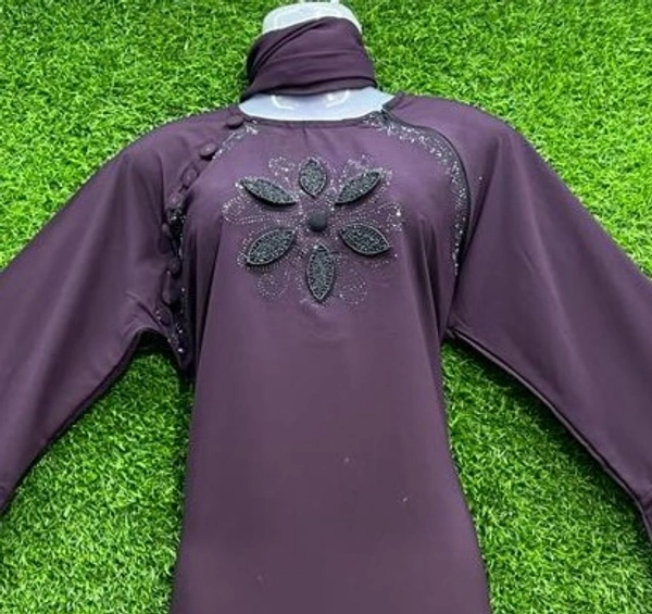 Humeira Abaya India Style 3 Layer Baju Hand Work Abaya in Al Nida Fabric - 54, Purple, 300 gm