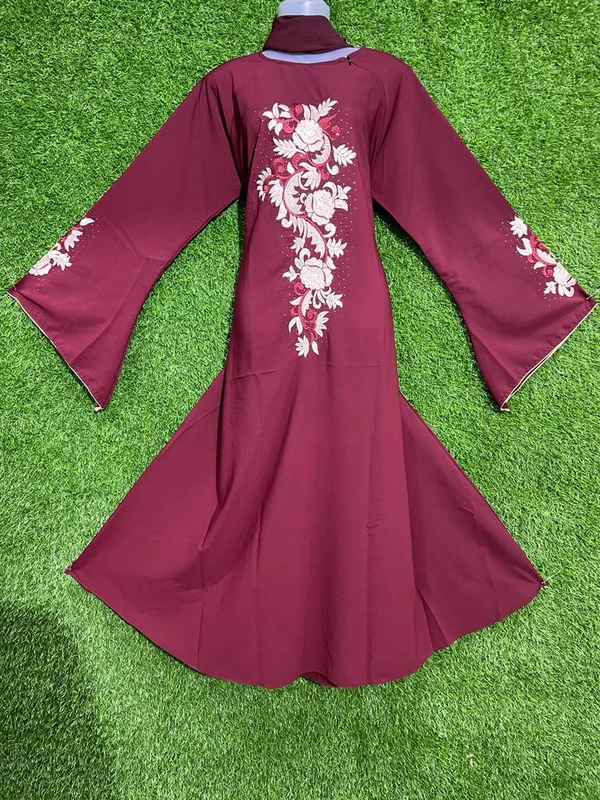 Humeira Abaya Gulab Style Embroidery in Maroon Color - 54, Maroon, 300 gm
