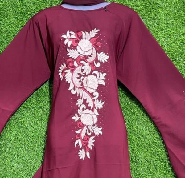 Humeira Abaya Gulab Style Embroidery in Maroon Color - 54, Maroon, 300 gm