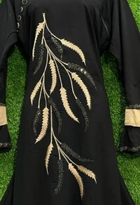 Humeira Abaya Mirchi Type Embroidery Abaya in Al Nida Fabric - 54, Black, 300 gm