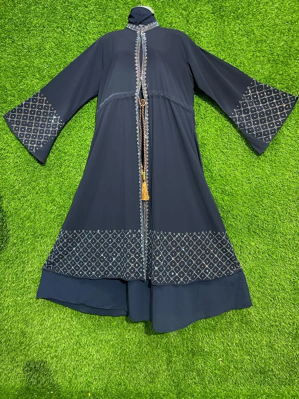 Humeira Abaya Front Open Grey Colour Coat Type Shirag Abaya in Al Nida Fabric - 54, Dark Grey, 300 gm