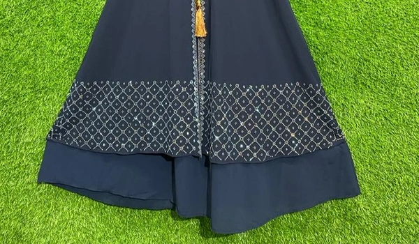 Humeira Abaya Front Open Grey Colour Coat Type Shirag Abaya in Al Nida Fabric - 54, Dark Grey, 300 gm