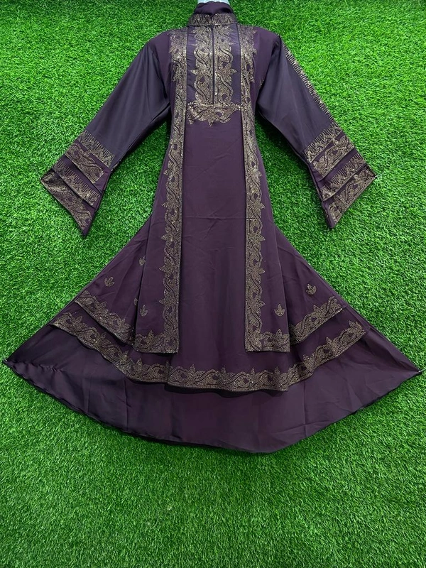 Humeira Abaya Purple Double Layer Shirag Coat Abaya/Burkha in Al Nida Fabric - 54, Purple, 300 gm