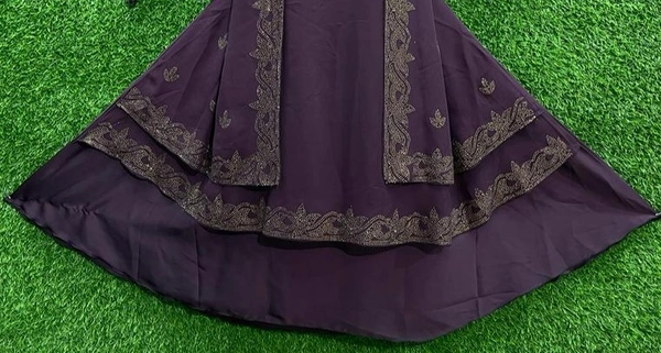 Humeira Abaya Purple Double Layer Shirag Coat Abaya/Burkha in Al Nida Fabric - 54, Purple, 300 gm