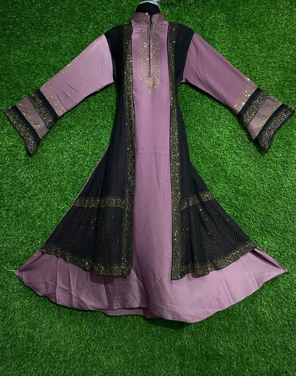 Humeira Abaya Dubai Style Stylish Pink Shirag Abaya in Al Nida Fabric - 54, Pink, 300 gm