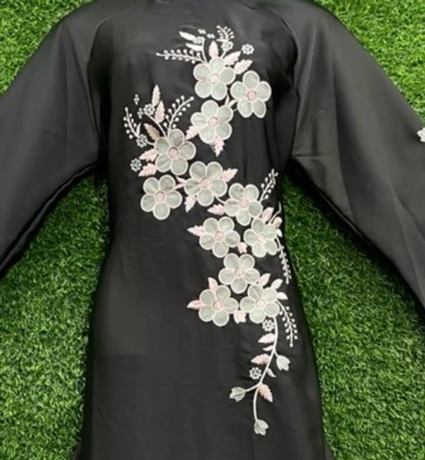 Humeira Abaya Brown Colour Long Front Embroidery Abaya in Al Nida Fabric - 54, Brown, 300 gm