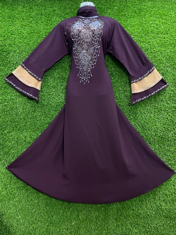 Humeira Abaya 6 BTN Big Buta Abaya in Al Firdous - 54, Purple, 300 gm