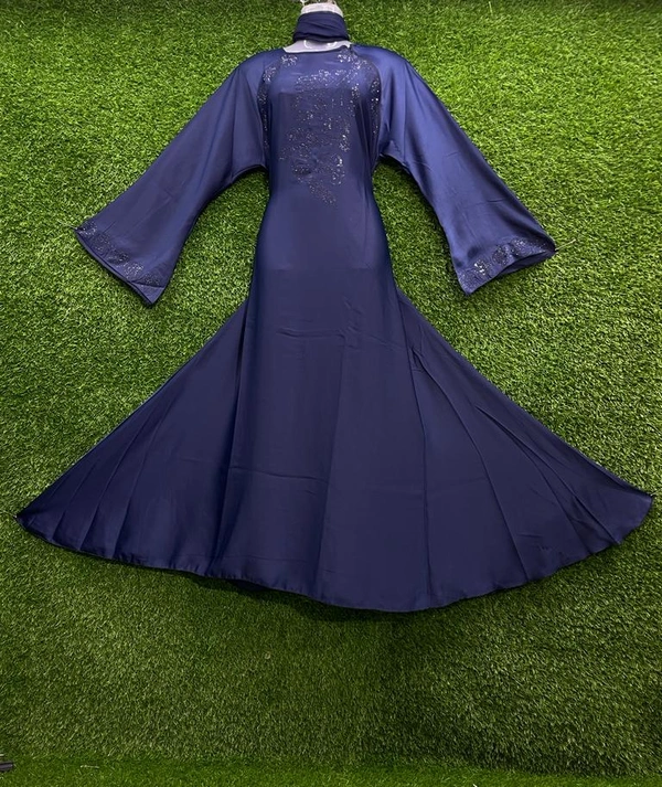 Humeira Abaya Big Buta Nug Blue Colour Abaya in Al Nida Fabric - 54, Blue, 300 gm