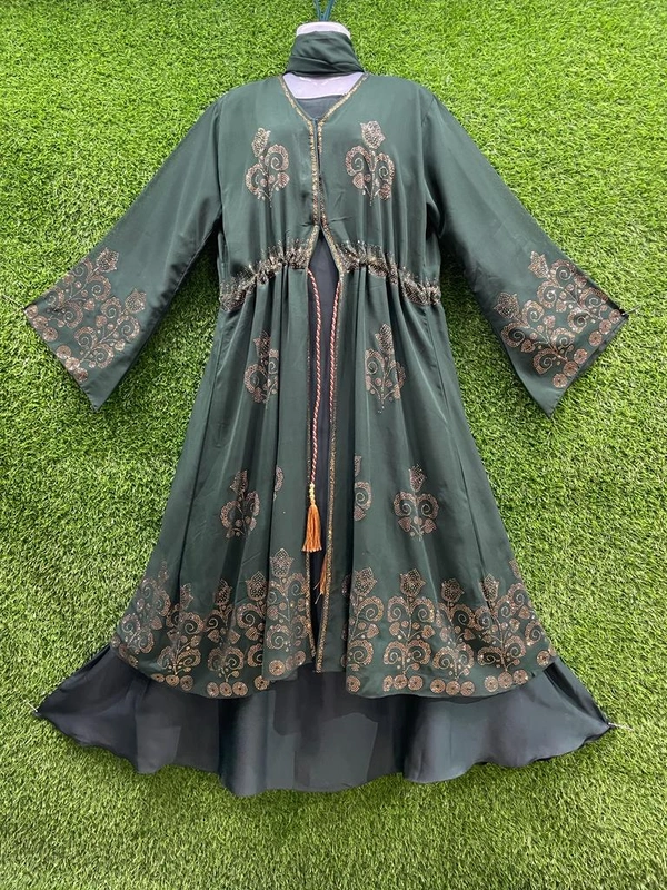 Humeira Abaya Haeavy Double Coat Abaya in Al Nida Fabric - 54, Green, 300 gm