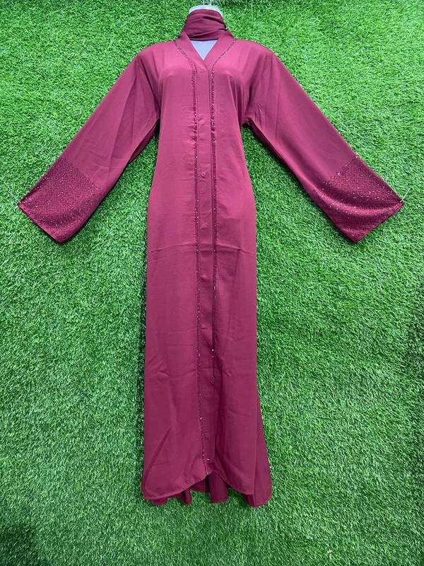 Humeira Abaya Front Open Simple Nug Burkha Abaya in Al Nida Fabric For School/College Girl - 54, Gajri, 300 gm