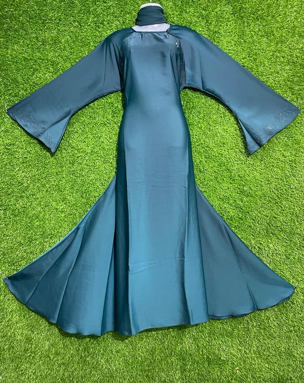 Humeira Abaya Simple Firozi Colour Simple Nug Abaya in Al Nida Fabric - 54, Rama Green, 300 gm