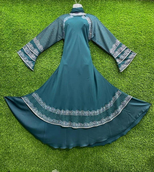 Humeira Abaya Bada Ghair MS Nug Abaya in Al Nida Fabric - 54, Rama Green, 300 gm