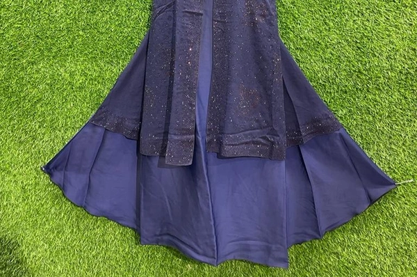 Humeira Abaya Multi Nug Shirag Style Abaya in Al Nida Fabric - 54, Blue, 300 gm
