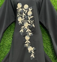 Humeira Abaya Long Sleeves Embroidery in Al Nida Fabric - 54, Brown, 300 gm