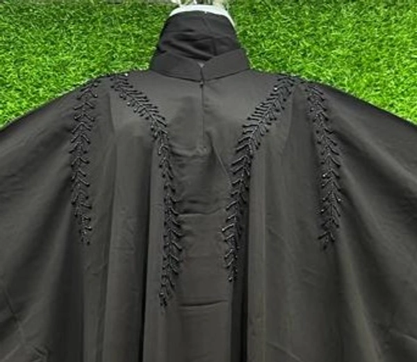 Humeira Abaya Dubai Style Chain Hand Work Farasha in Al Nida Fabric - 54, Black, 300 gm