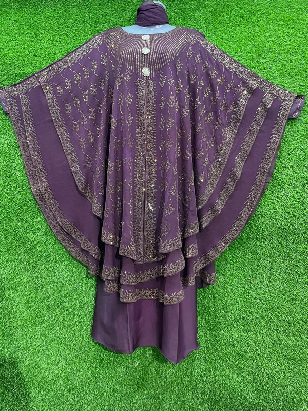 Humeira Abaya Dubai Style Heavy Bell Double Layer Farasha in Al Nida Fabric - 54, Pink, 300 gm